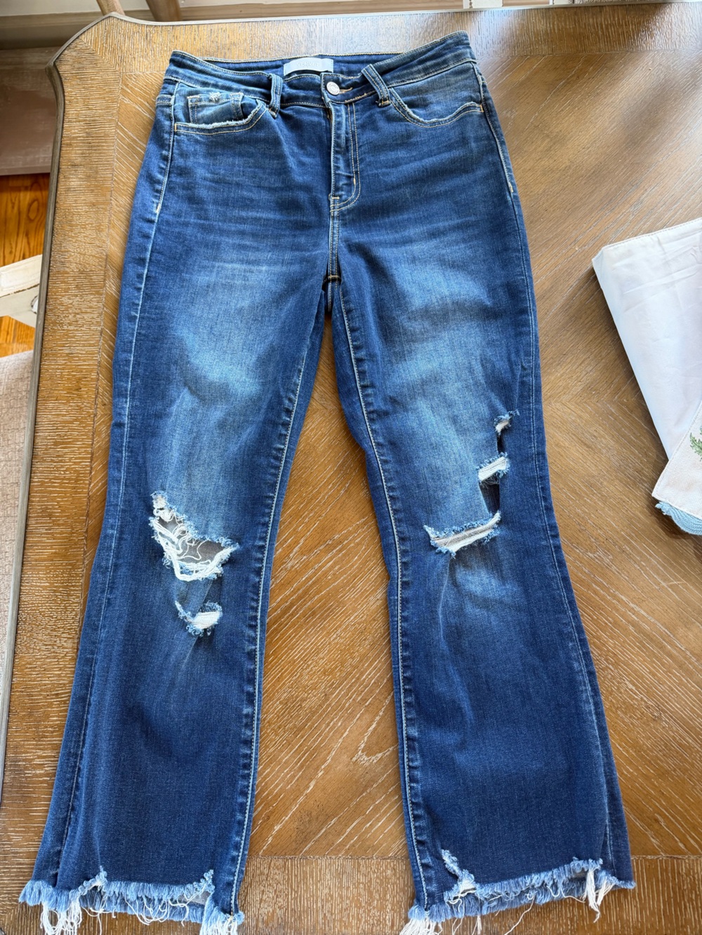 Vervet Womens Dark Blue Distressed Skinny Jeans with Frayed Hem